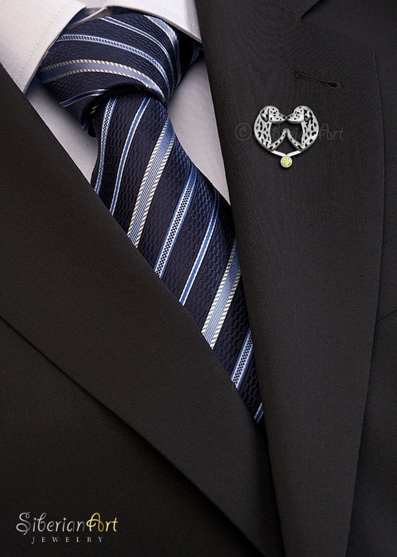 sterling silver with a yellow Sapphire Dalmatian Heart brooch