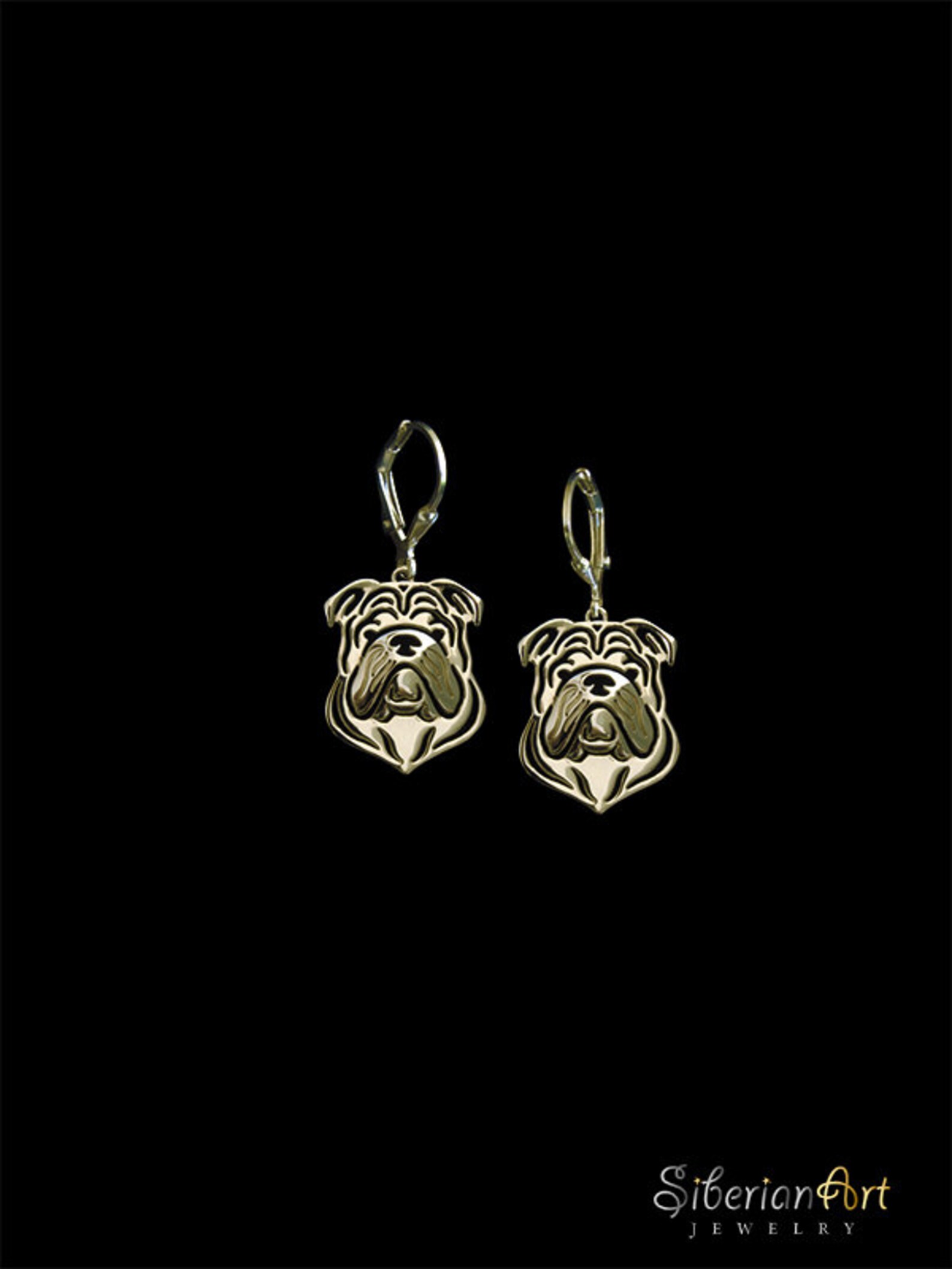 English Bulldog Earrings Solid Gold. Etsy