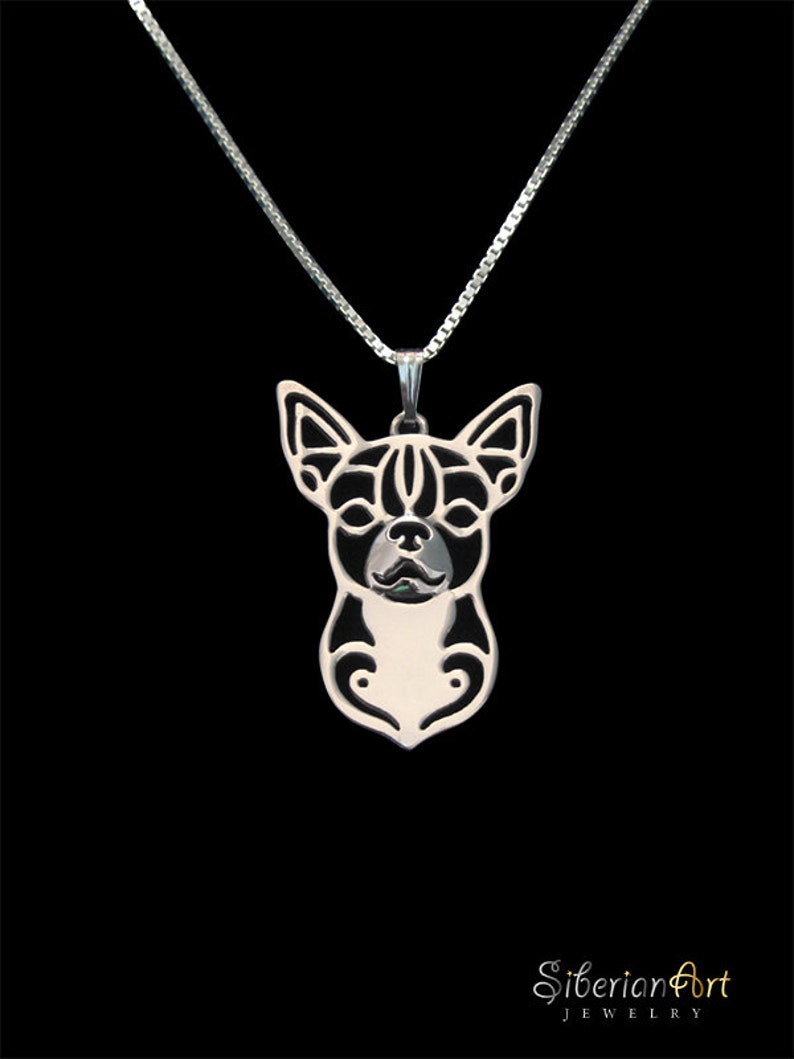 Chihuahua jewelry Sterling silver pendant and necklace image 1