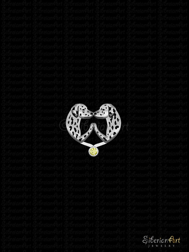 sterling silver with a yellow Sapphire Dalmatian Heart brooch