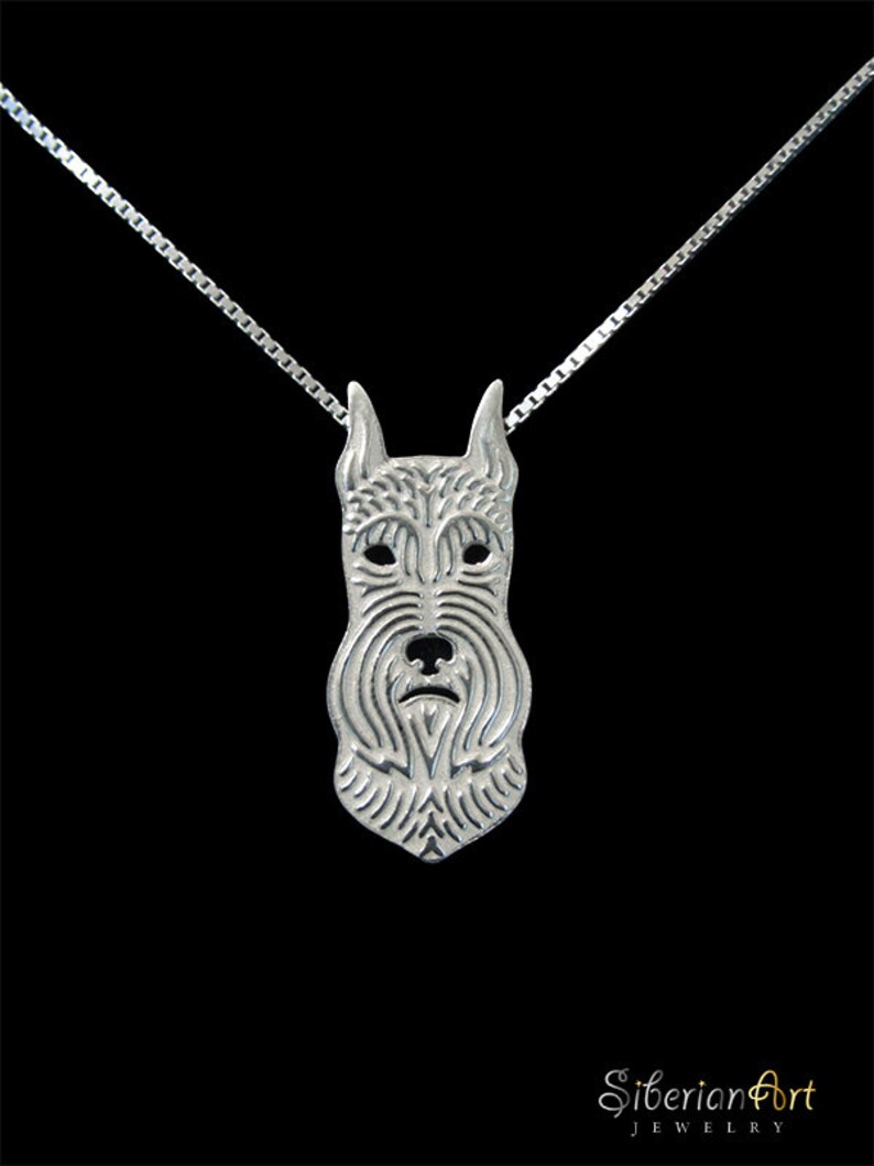 Miniature schnauzer cropped ears jewelry sterling silver pendant and necklace image 1