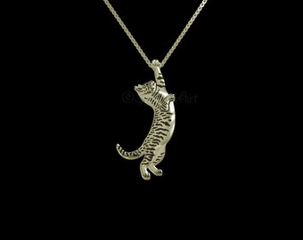 Playful Cat - Solid Gold pendant and necklace.