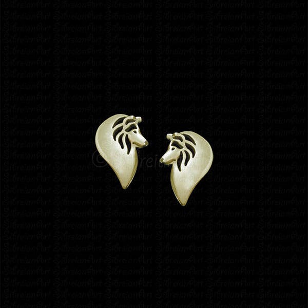 Rough Collie profile stud earrings - Solid Gold.