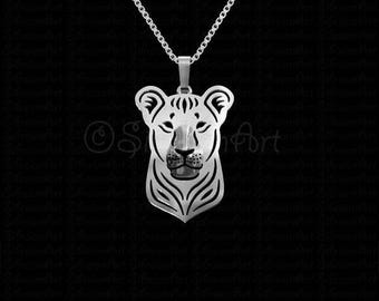 925 Sterling Silver Wild Lion Lioness Head Necklace Gift For Lion Lovers Lion Necklace Wild Animal Jewelry Handmade Wildlife Jewelry