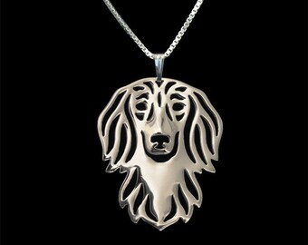 Long haired Dachshund jewelry - sterling silver pendant and necklace