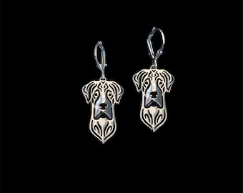 Natural eared Great Dane earrings - sterling silver