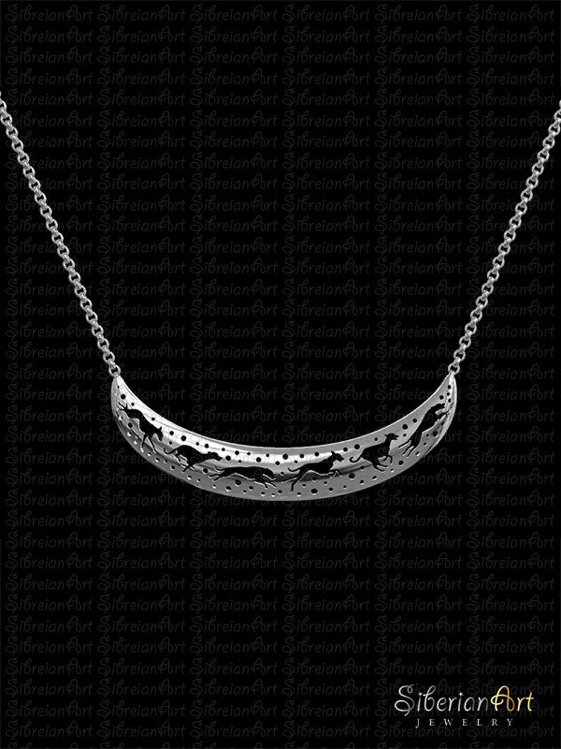 3D Greyhound crescent necklace sterling silver image 1