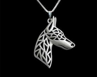 Doberman profile jewelry - sterling silver pendant and necklace