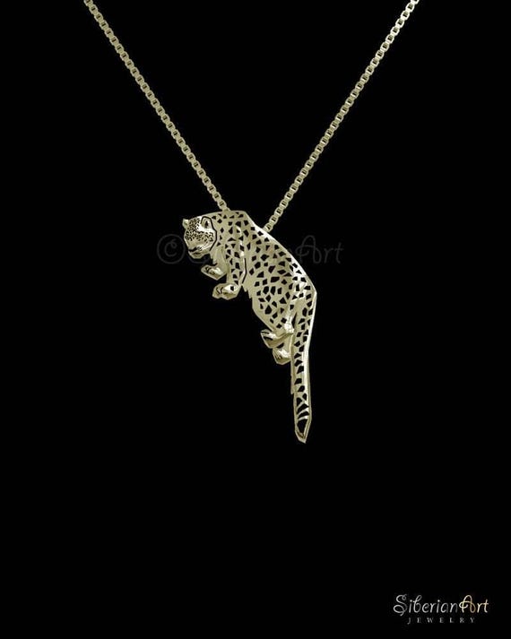 14k Yellow Gold Snow Leopard Pendant Necklace