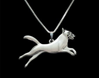 Leaping Belgian Malinois - sterling silver pendant and necklace.