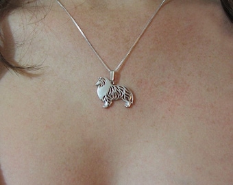 Standing Shetland Sheepdog Necklace - Sterling Silver Dog Pendant, Pet Lover Jewelry