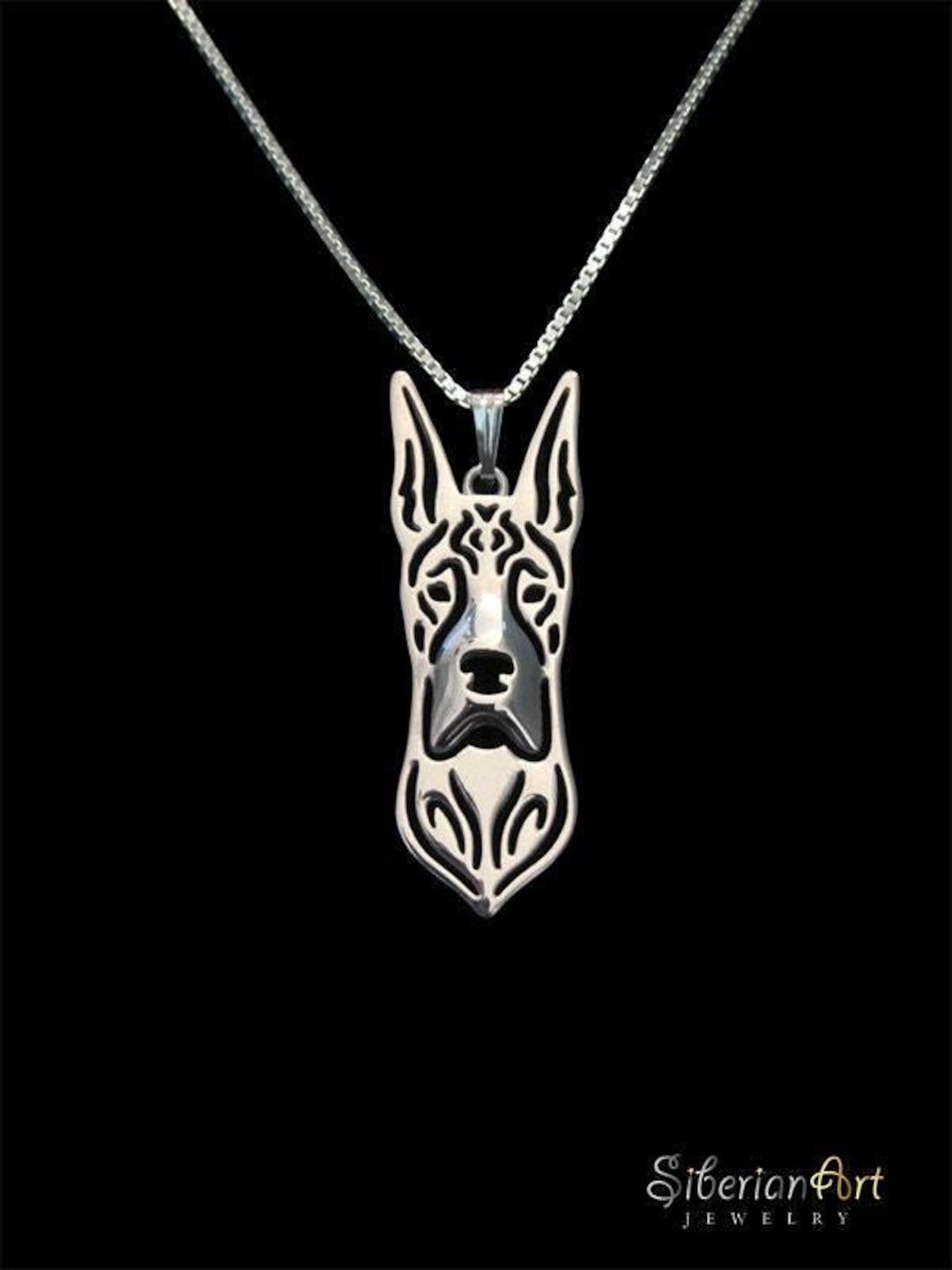 Large Sterlng Slver Great Dane Head Study Wth A CZ Collar Pendant - Etsy