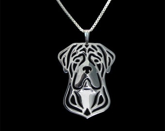 Cane Corso (natural ears) - sterling silver pendant and necklace