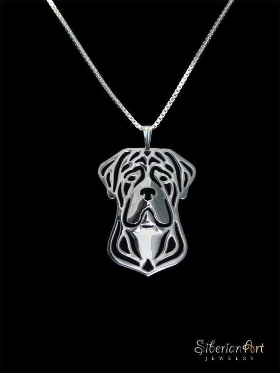 Cane Corso Natural Ears Sterling Silver Pendant And Necklace