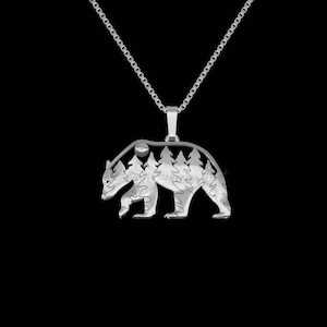 925 Sterling Silver Necklace - Wild Bear Pendant Necklace, Classic Silver Jewelry, Statement Necklace For Her, Handmade Silver Charm