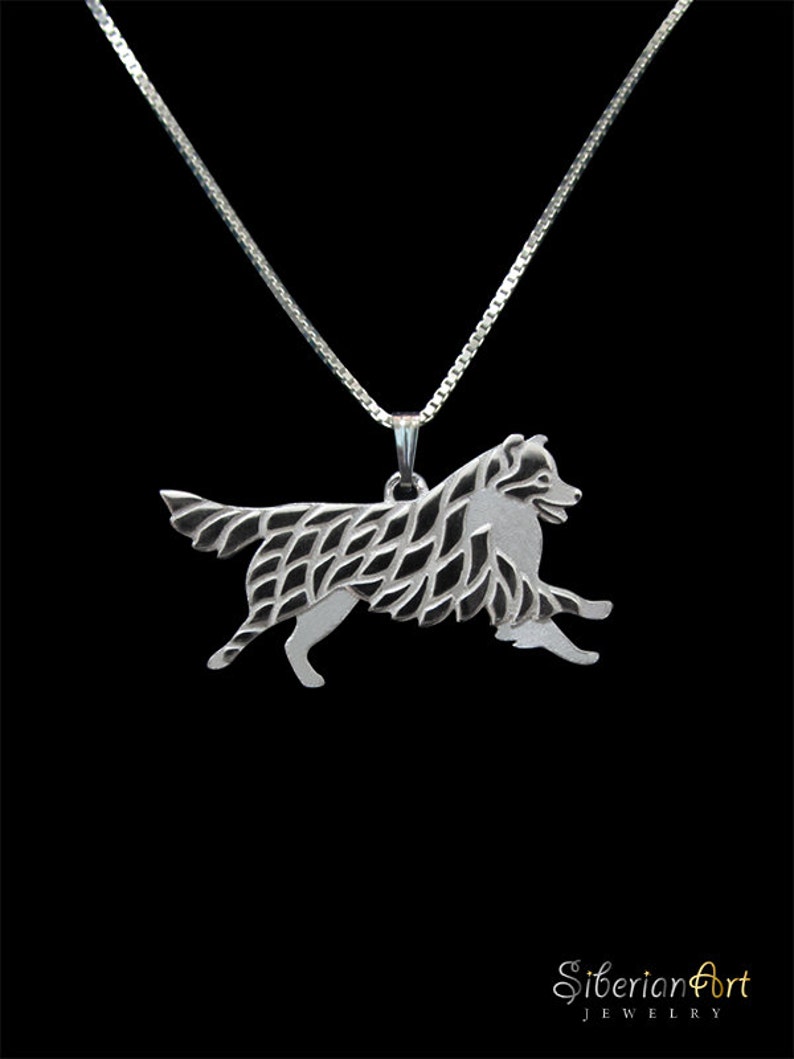 Leaping Australian Shepherd with a tail sterling silver pendant and necklace. image 1