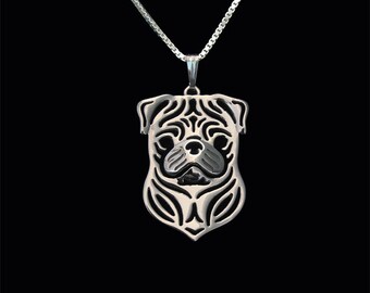 Pug - sterling silver pendant and necklace.