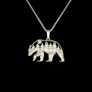 14k Gelbgold Wilder Bär Est Geist Sapphire Halskette Geschenk für Bären-Liebhaber Bär Halskette Wildes Tier Schmuck Wildlife Schmuck Handmade