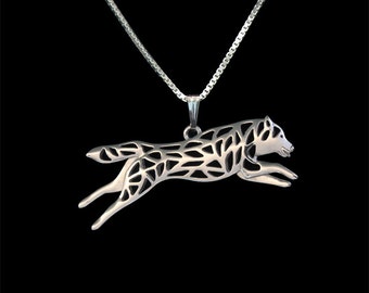 Leaping Siberian Husky - sterling silver pendant and necklace