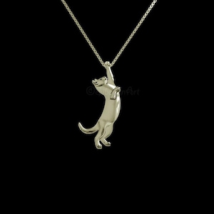14k Yellow Gold Necklace - Pet Playful Cat Pendant, Classic Gift For Cat Lovers, Handmade Cat Necklace, Modern Pet Jewelry