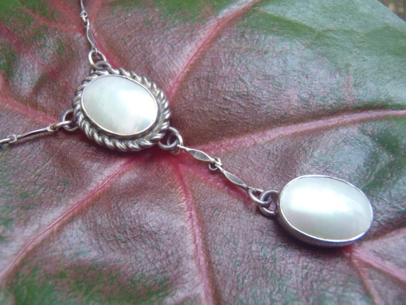 Solid Sterling Silver and Mother of Pearl Necklace - image 2