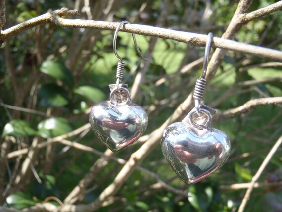 Solid Sterling Silver Mexican Heart Earrings - image 2