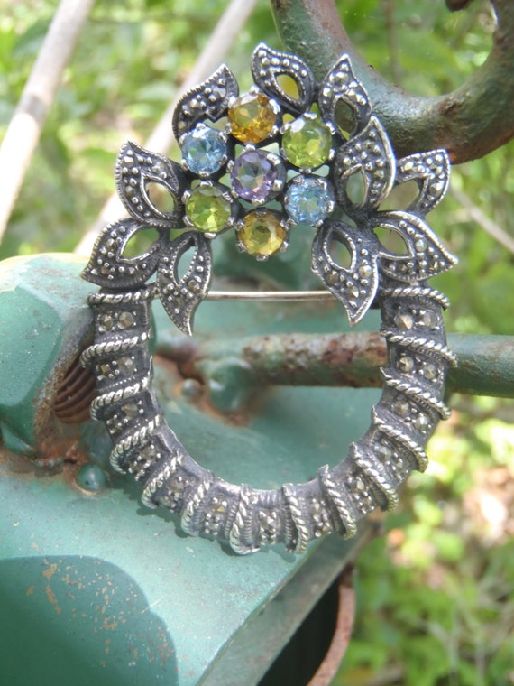 Solid Sterling Silver Multi-Color Flower and Marc… - image 3