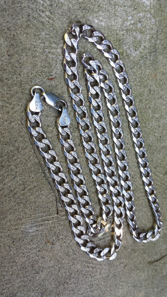 Solid Sterling Silver Textured Curb Link Necklace… - image 5