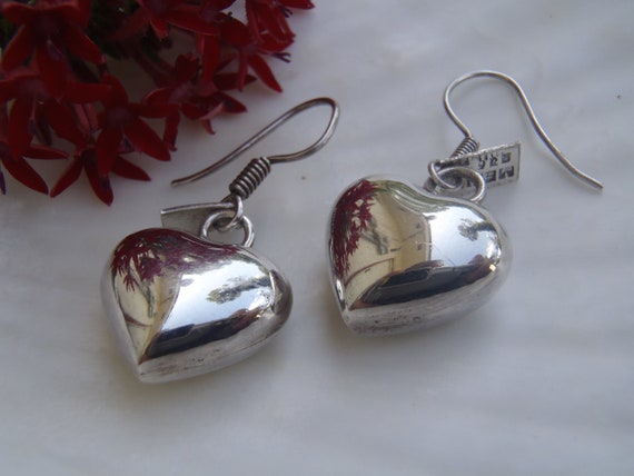 Solid Sterling Silver Mexican Heart Earrings - image 1