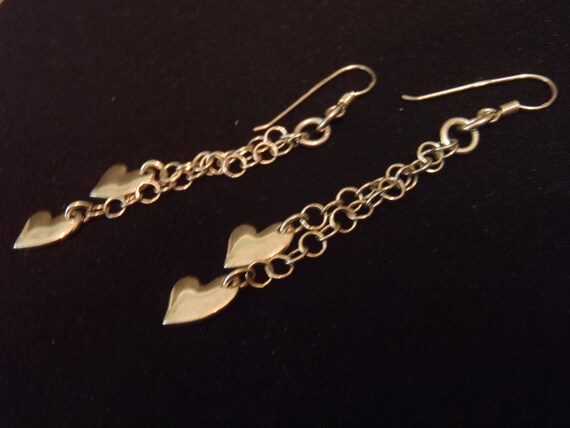 Italian Solid Sterling Silver Dangling Heart Earr… - image 3