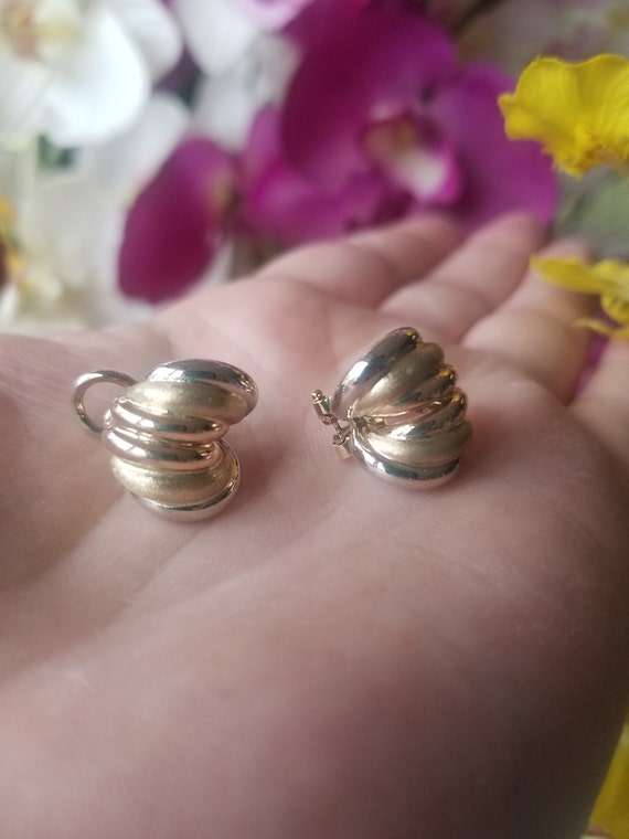 10kt Tri-gold Omega Back Earrings