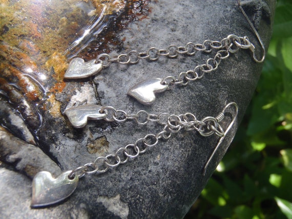 Italian Solid Sterling Silver Dangling Heart Earr… - image 4
