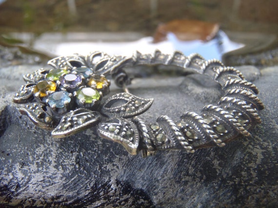 Solid Sterling Silver Multi-Color Flower and Marc… - image 2