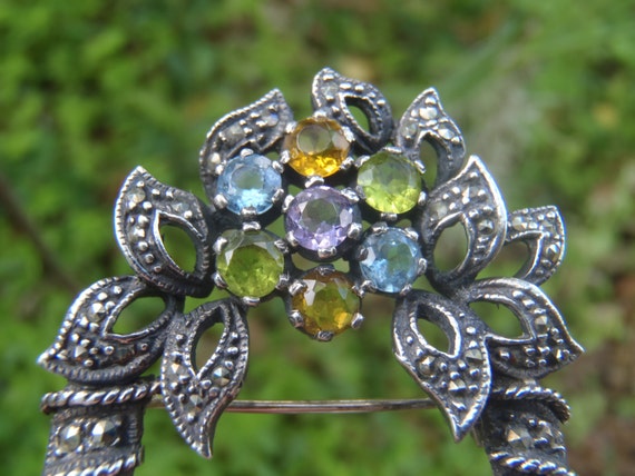 Solid Sterling Silver Multi-Color Flower and Marc… - image 4