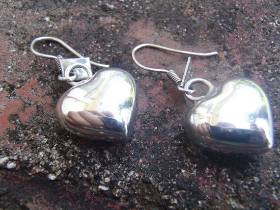 Solid Sterling Silver Mexican Heart Earrings - image 3
