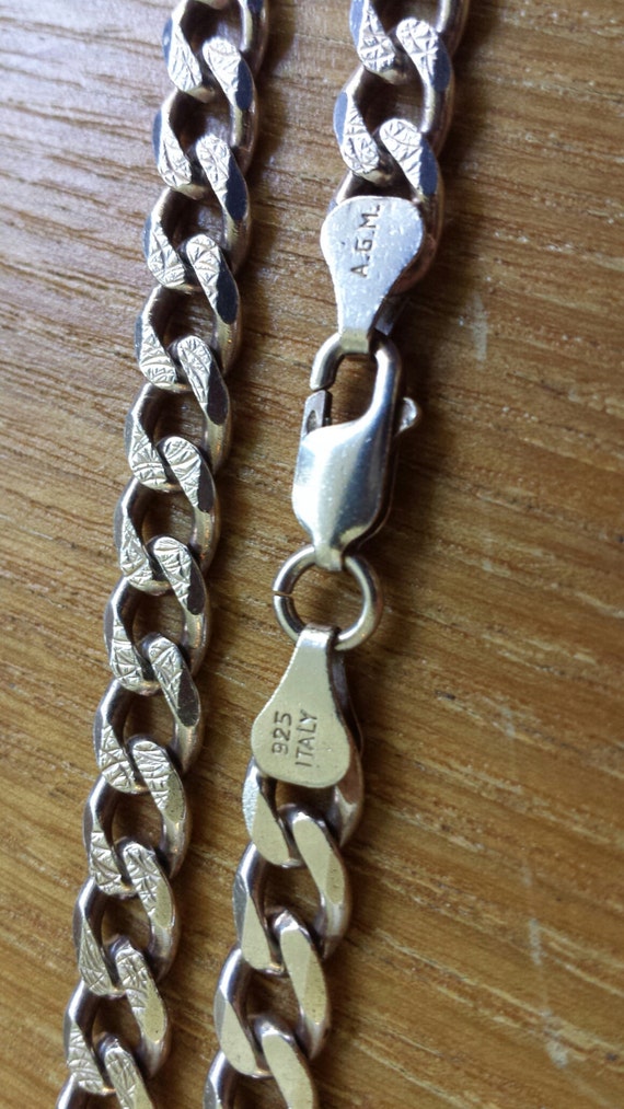 Solid Sterling Silver Textured Curb Link Necklace… - image 2