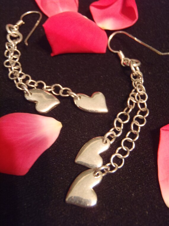 Italian Solid Sterling Silver Dangling Heart Earr… - image 2