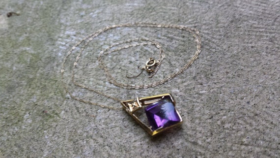 10K Yellow Gold Purple Stone Pendant and Necklace… - image 3