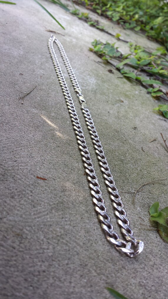 Solid Sterling Silver Textured Curb Link Necklace… - image 3