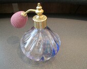 Vintage Clear Glass with Lavender Blue Swirl Perfume Atomizer Bottle Sprayer