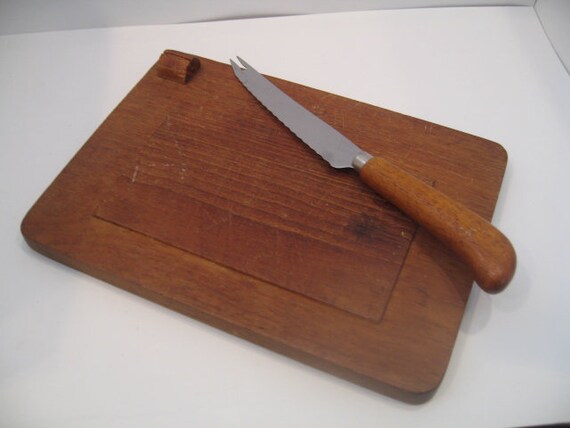 Vintage Swedish Wooden Cheese Board With Knife Vintage Swedish Wooden Cheese Board