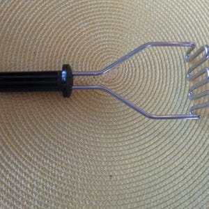 Vintage Stainless-Steel Potato/Food Masher with Short Black Handle, Kitchenware, Utensil