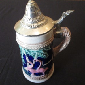 Vintage Small Glazed Ceramic Collectible Stein from Florida, Tankard, Barware, Beer Mug, Collectible