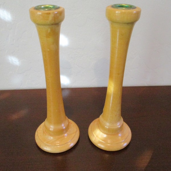 Wooden Taper Candle Holders with Brass Inserts-Set of Two, Home Decor, Candle Sticks, Houseware