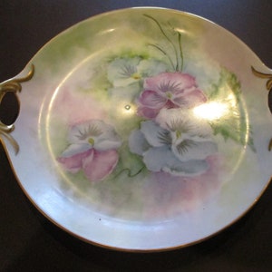 Vintage Hand Painted Flower Plate with Gold Trim & Handles, Dish, Home Decor, Dining