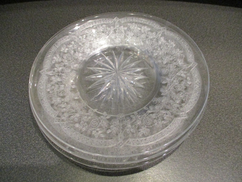 Antique Clear Etched Glass Plates Set of Four Etsy