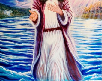 Christus die over het water wandelt