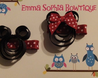 Mickey and Minnie Inspired Ribbon Sculpture Hair Clip Set