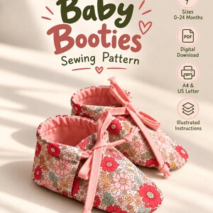 Baby Booties Sewing Pattern PDF, 6 Sizes from 0–24 Months, Baby Shoes Pattern with Photo Instructions