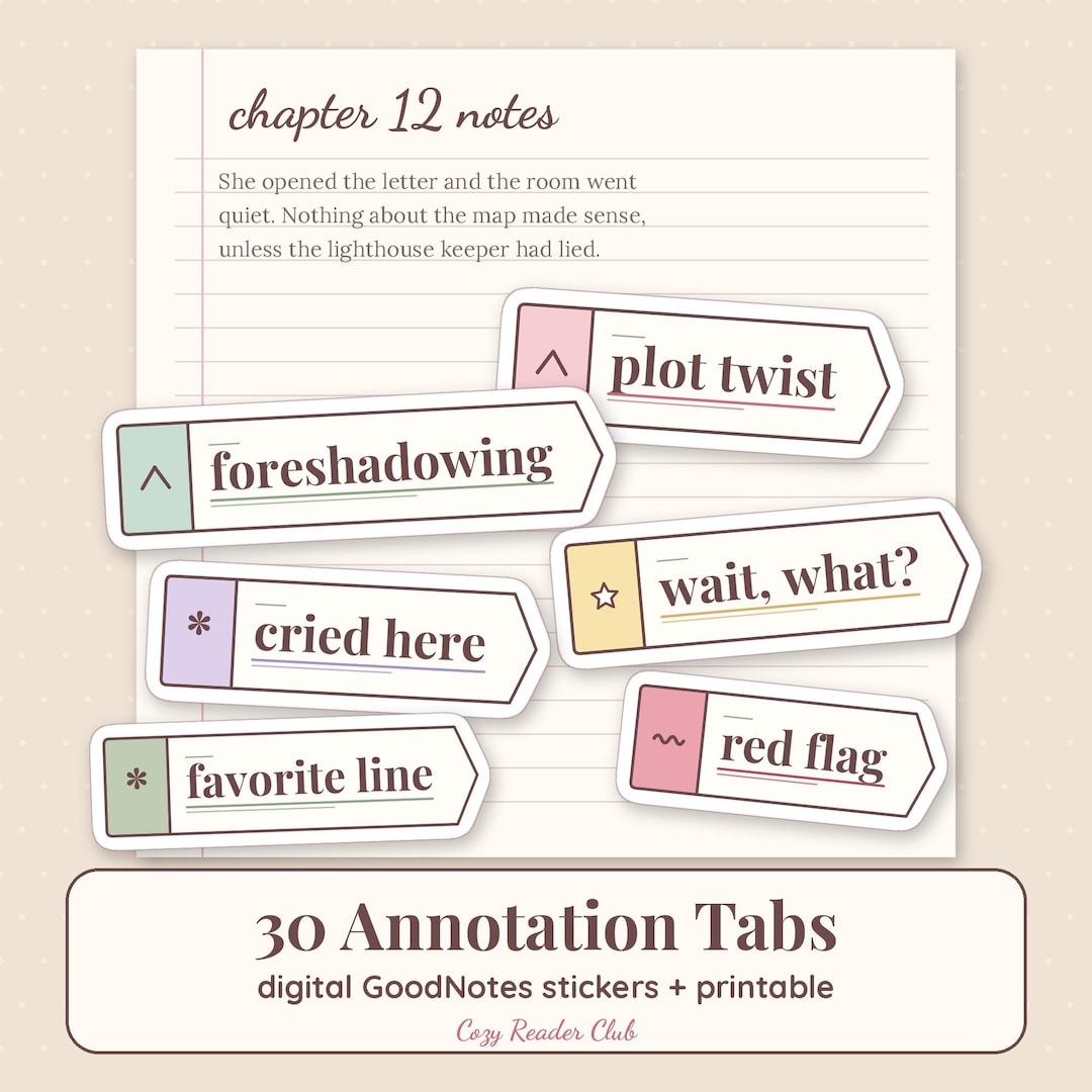 Annotation Tabs Digital Stickers, Book Annotation Reaction Tabs ...
